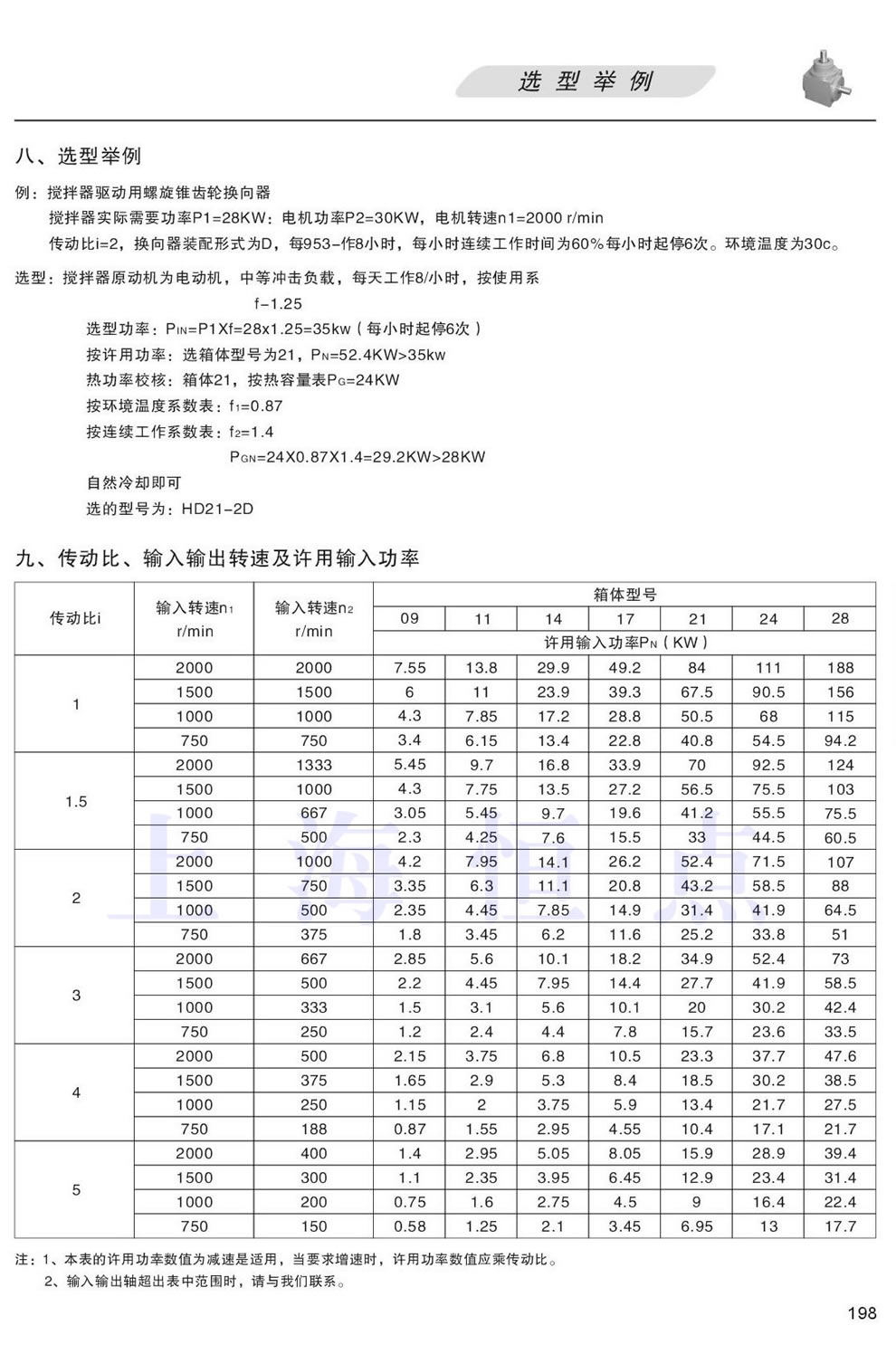 HD傳動比,輸入輸出轉速及許用功率