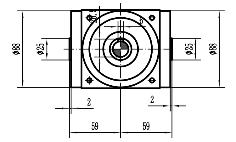 HDA09系列換向器：HDA09-2：1-E外形安裝尺寸圖1